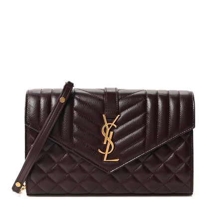 Saint Laurent Grained Calfskin Mixed Matelasse Triquilt Monogram Chain Wallet Lava Falls 1 of 17