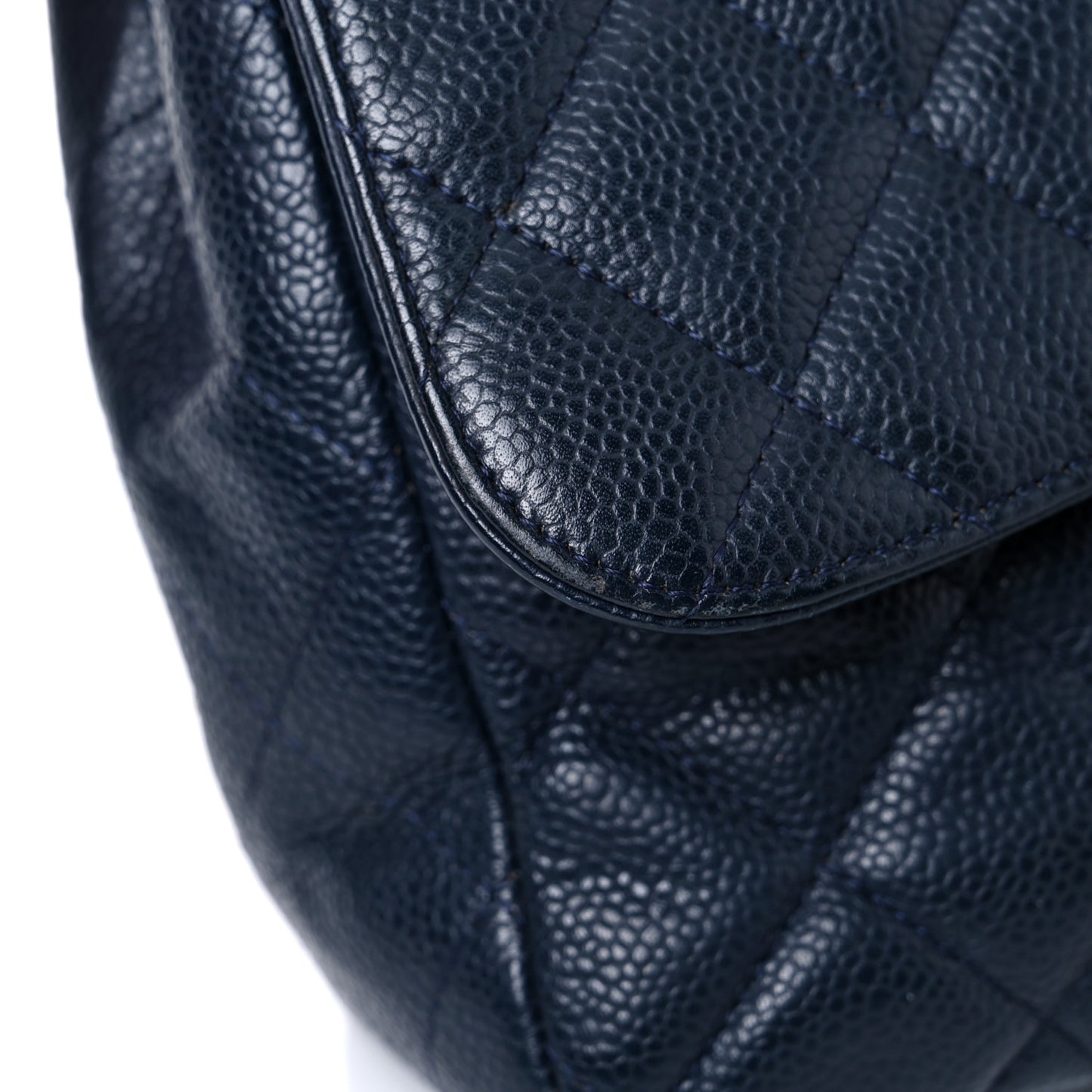 Caviar Quilted Jumbo Double Flap Navy Blue