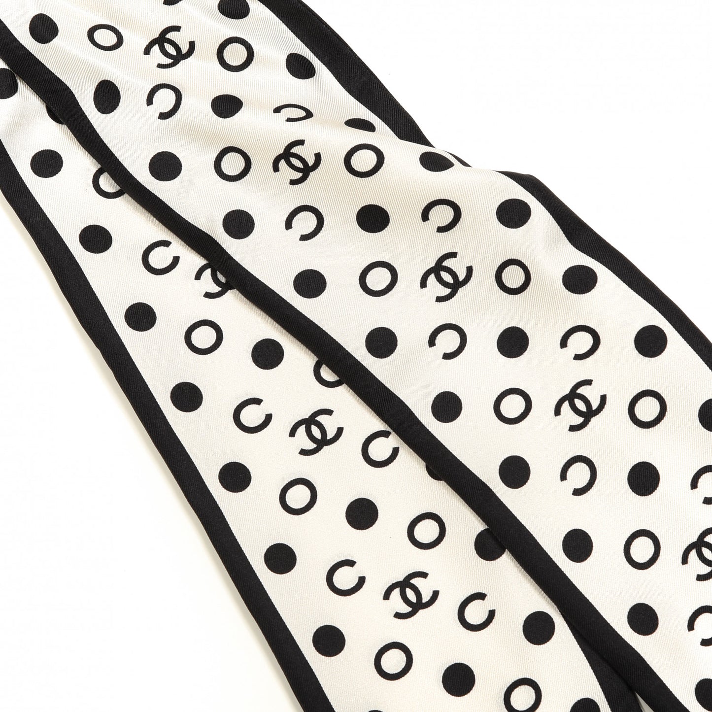 Silk CC Twilly Hair Tie Ivory Black