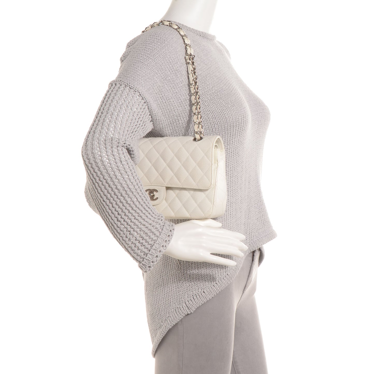 Caviar Quilted Medium Double Flap White