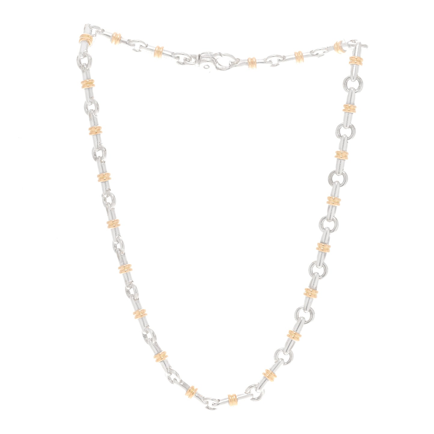 Sterling Silver 18K Yellow Gold Bar Link Necklace