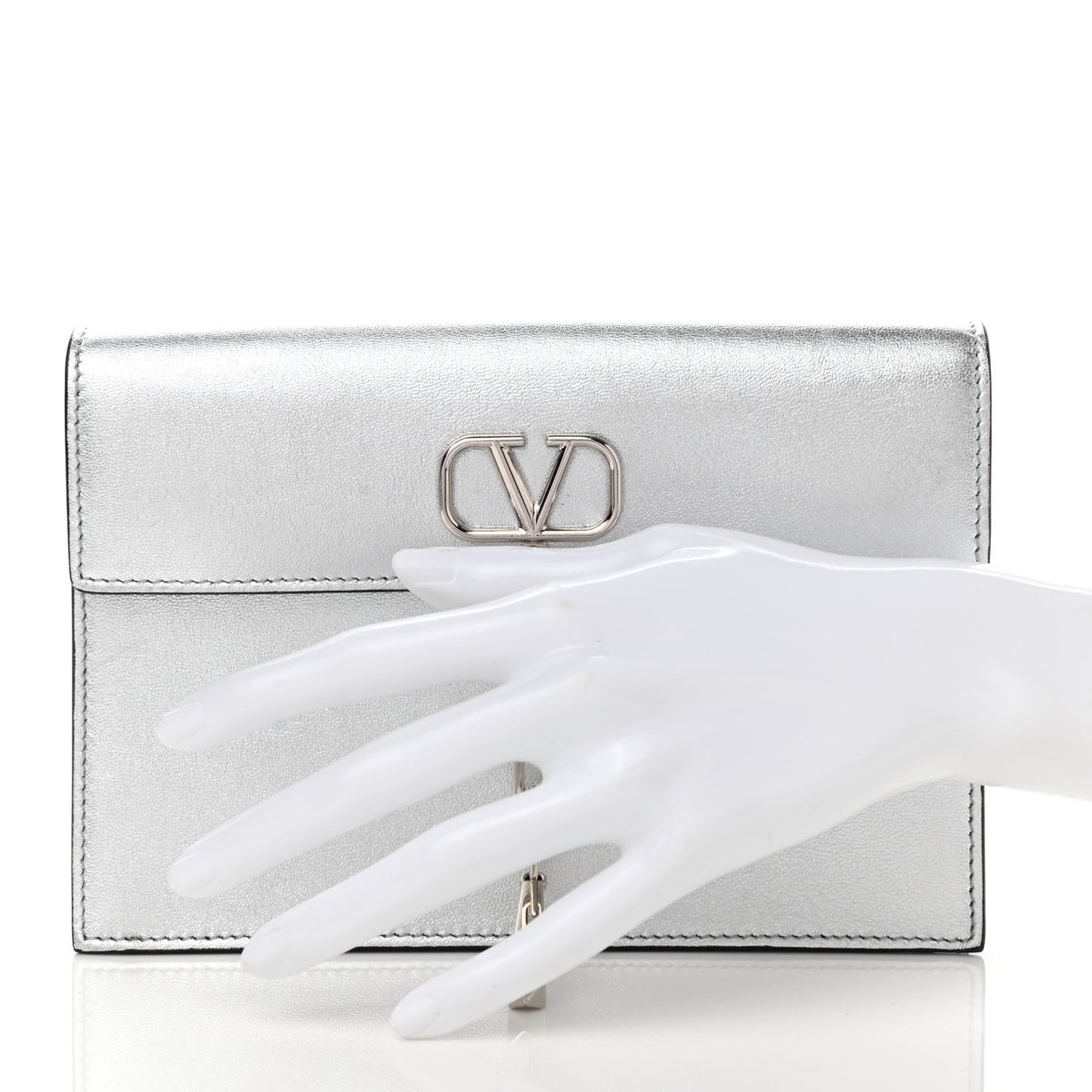 Metallic Calfskin Large Vlogo Escape Clutch Silver