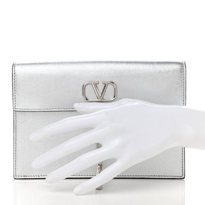 Valentino Garavani Metallic Calfskin Large Vlogo Escape Clutch Silver 2 of 10