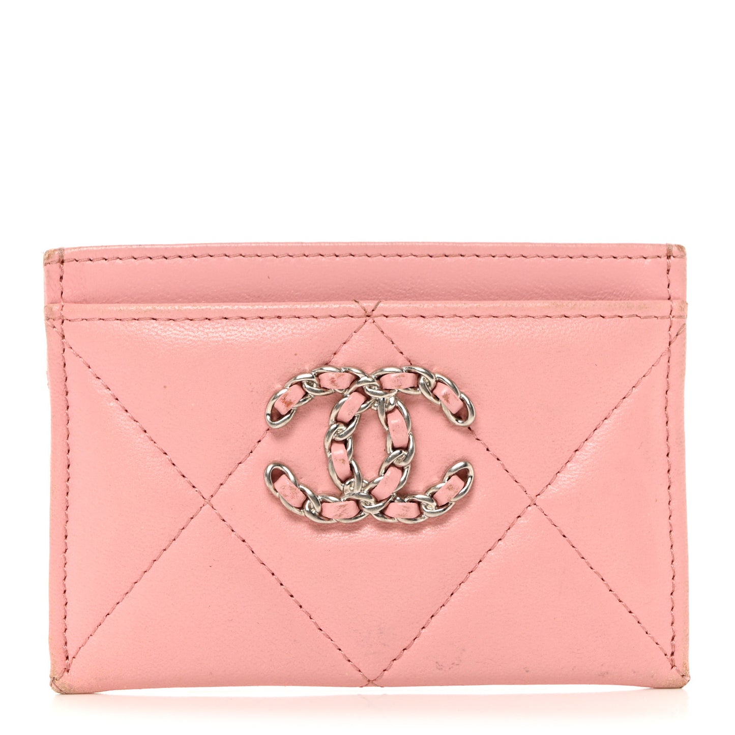 Lambskin Quilted Chanel 19 Card Holder Light Pink