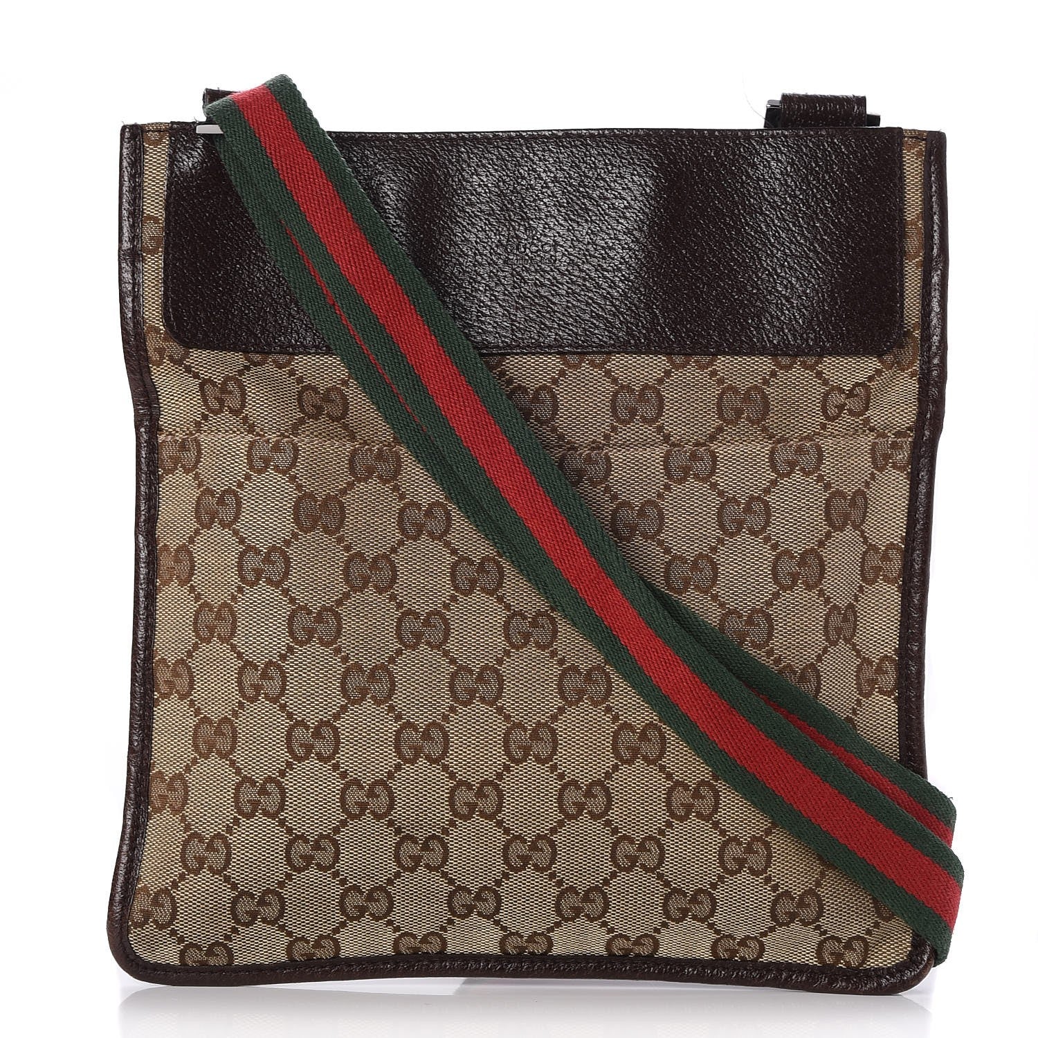 Gucci GG Monogram Web Messenger Crossbody Bag Dark Brown 1 of 7