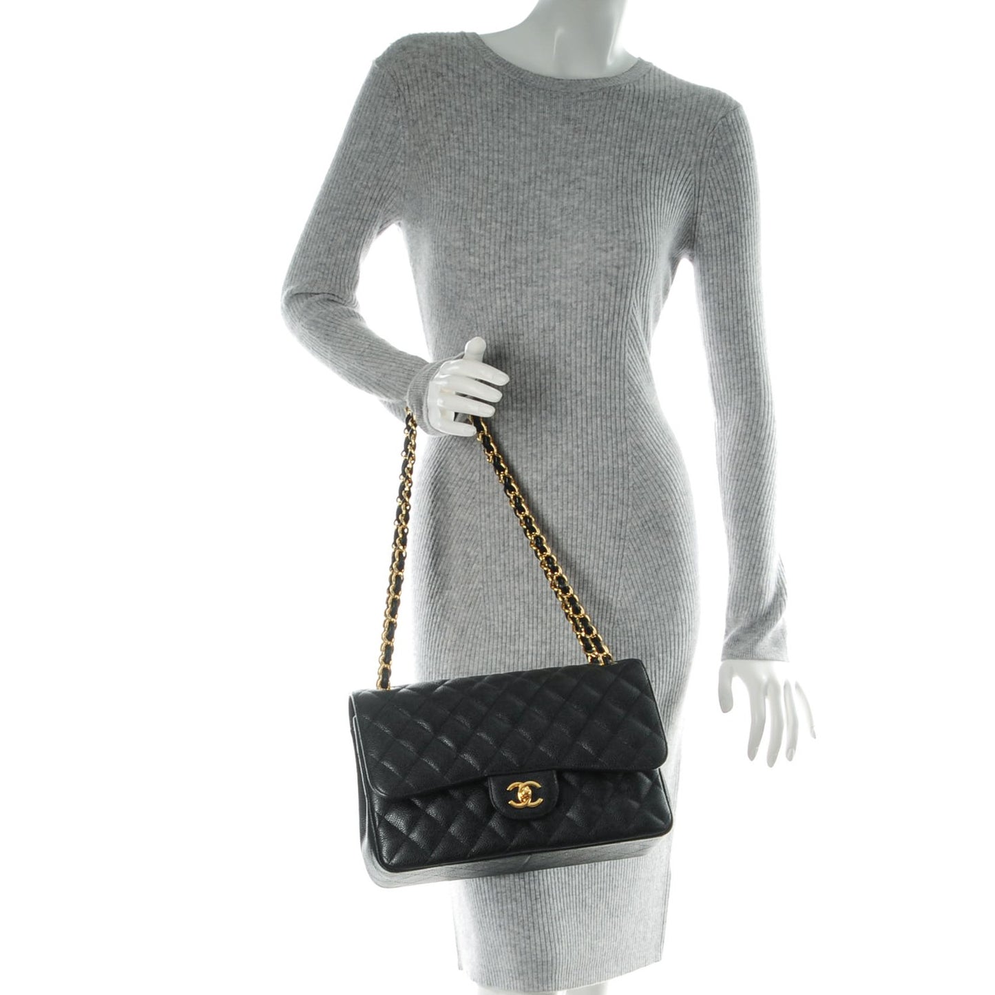 Caviar Quilted Jumbo Double Flap Black