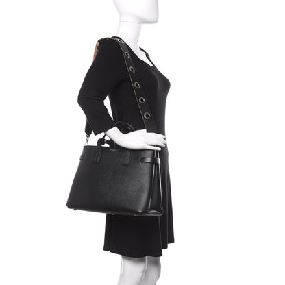 Burberry Grainy Calfskin House Check Medium Banner Tote Black 2 of 12