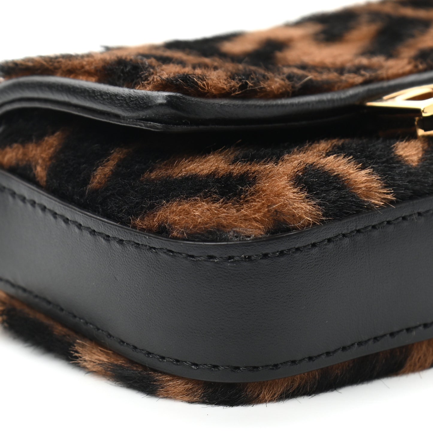 Sheared Sheepskin Vitello King FF Nano Baguette Charm Tobacco Moro Black