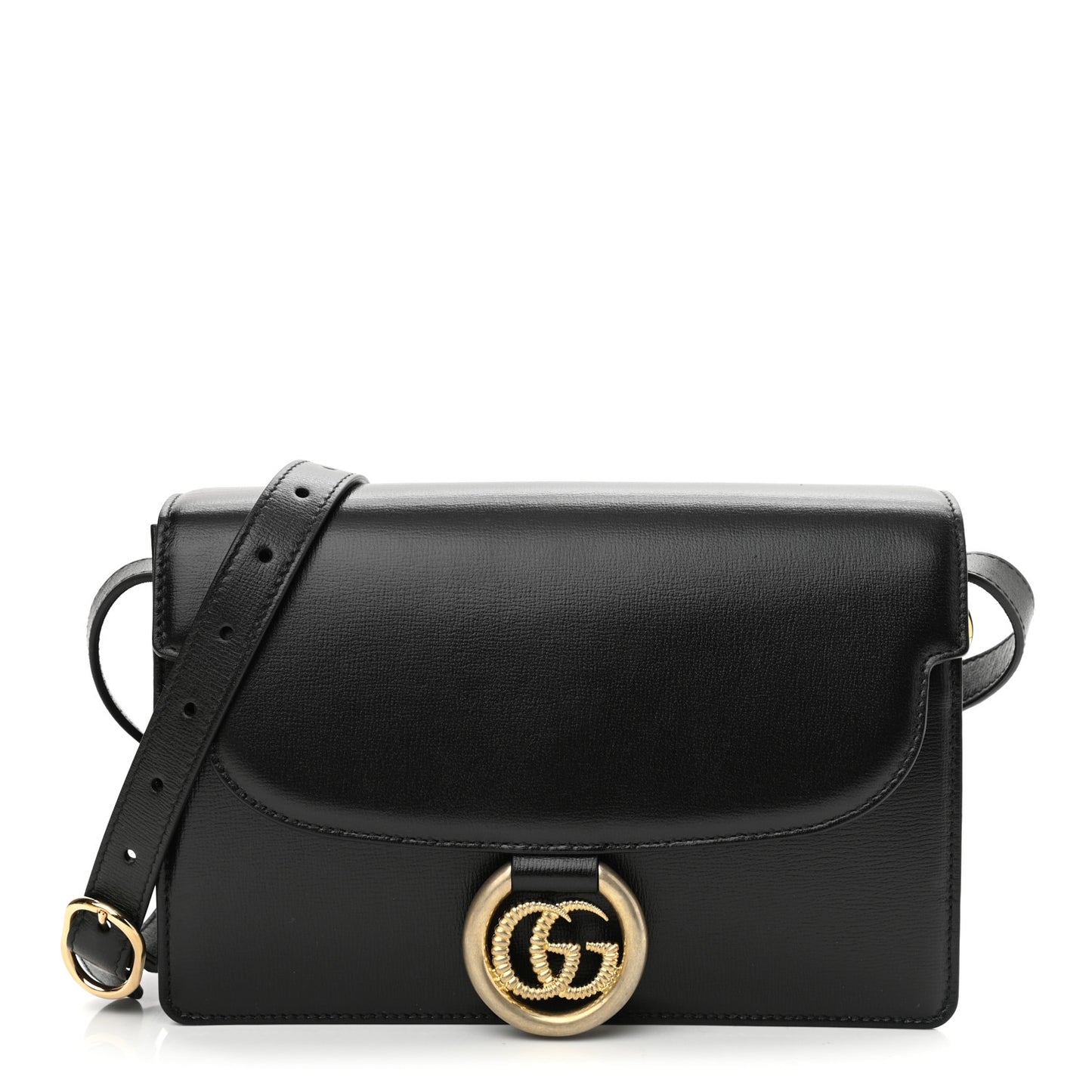 Textured Calfskin Small Torchon GG Ring Shoulder Bag Black
