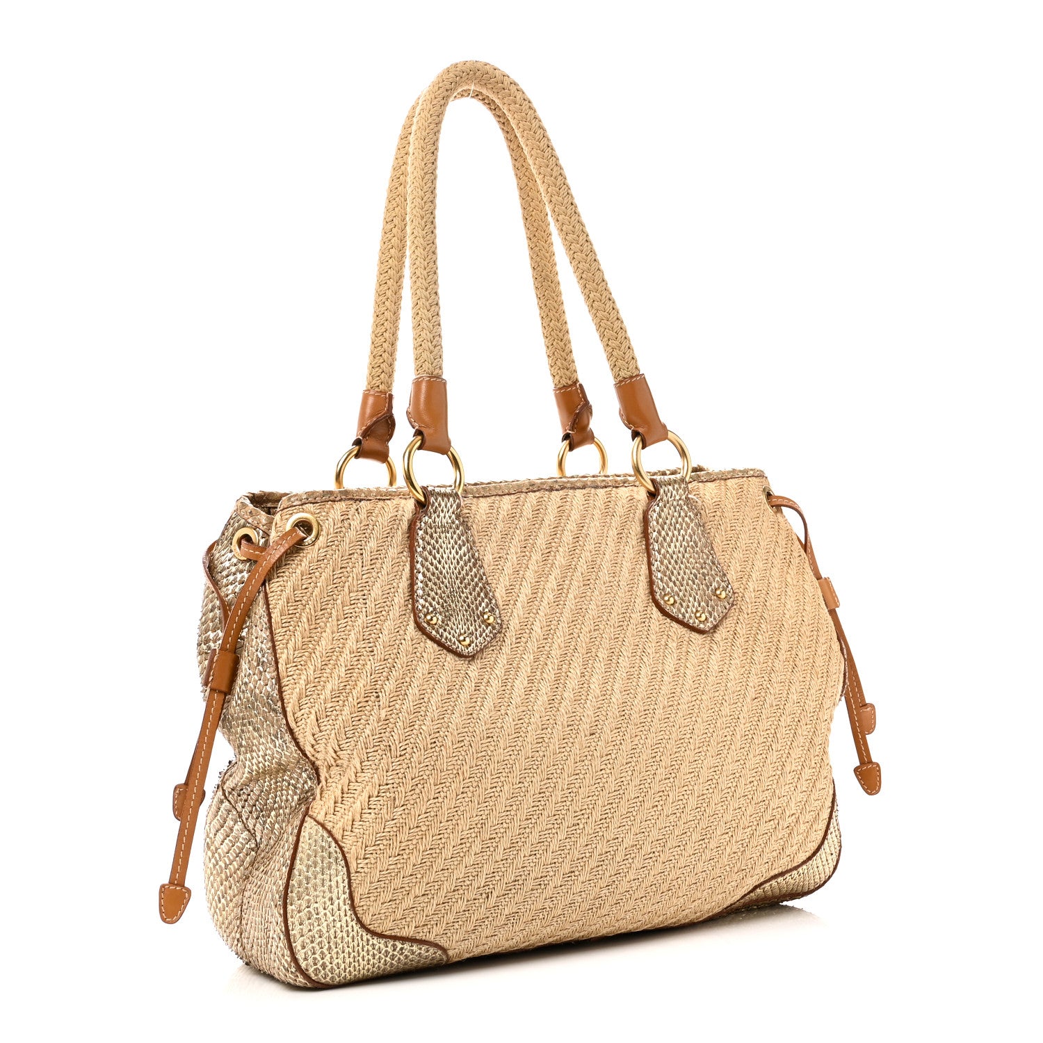 Prada Jute Snakeskin Tote Oro 3 of 9