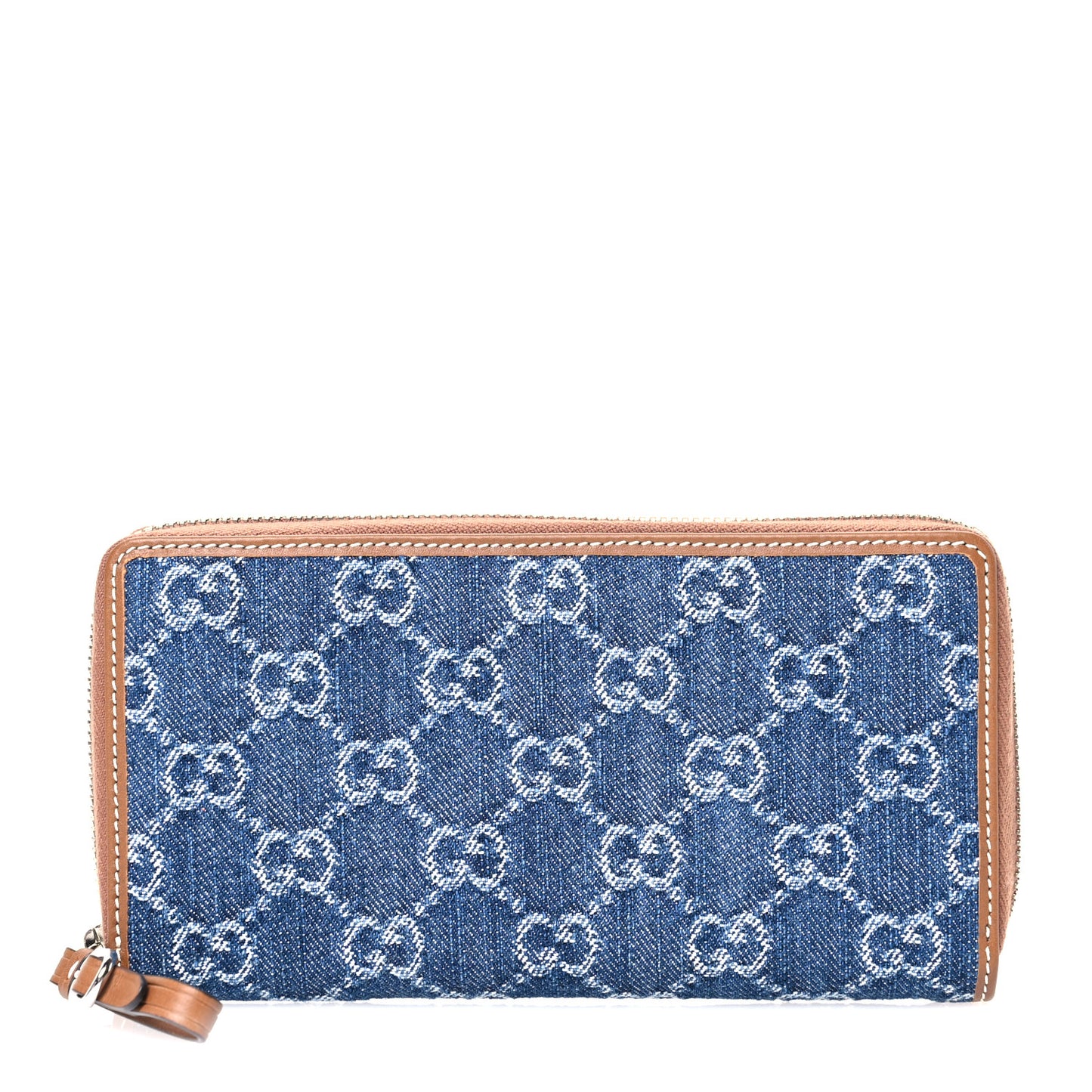 New Denim GG Monogram  Zip Around Continental Wallet  Blue Tea Cuir