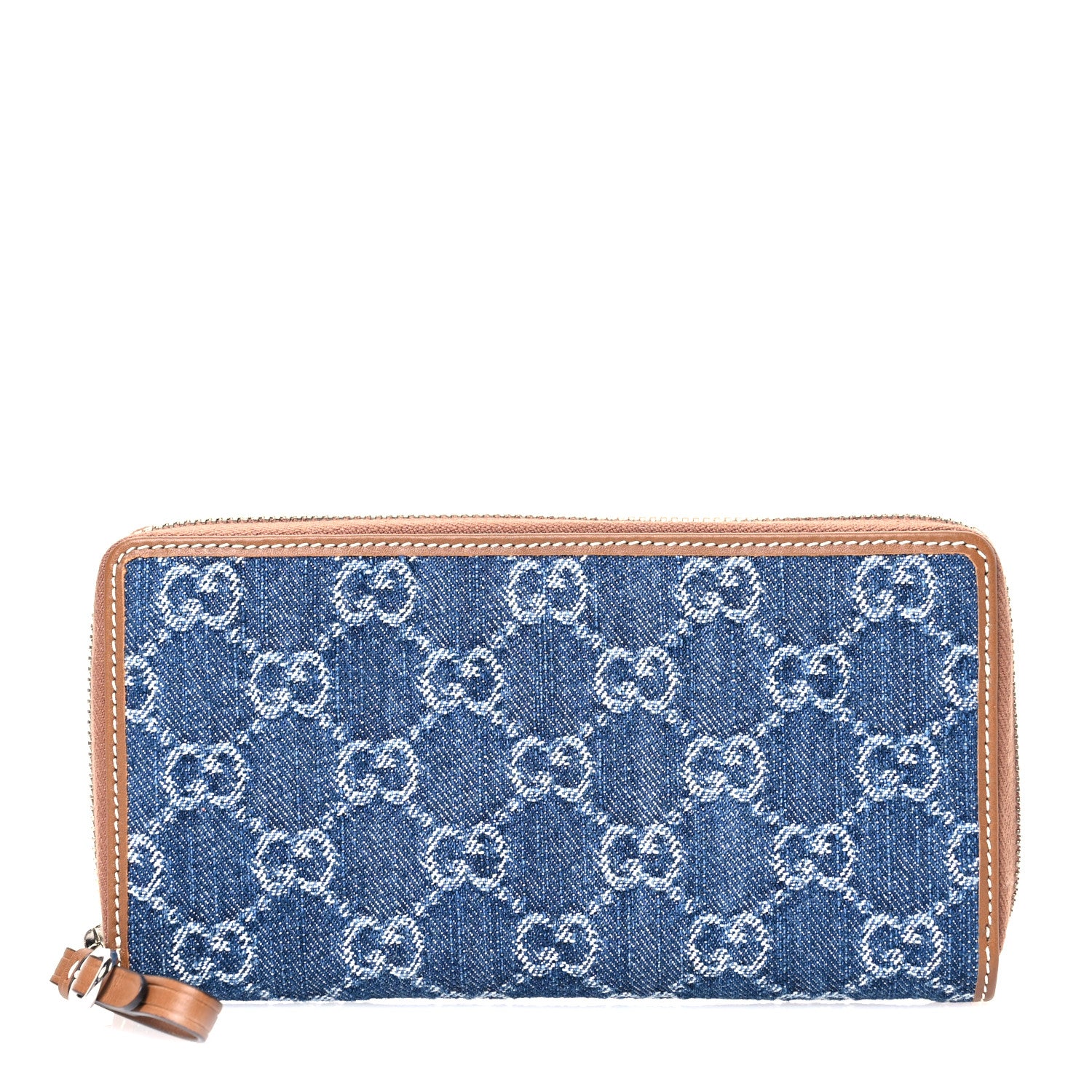 Gucci New Denim GG Monogram  Zip Around Continental Wallet  Blue Tea Cuir 1 of 7