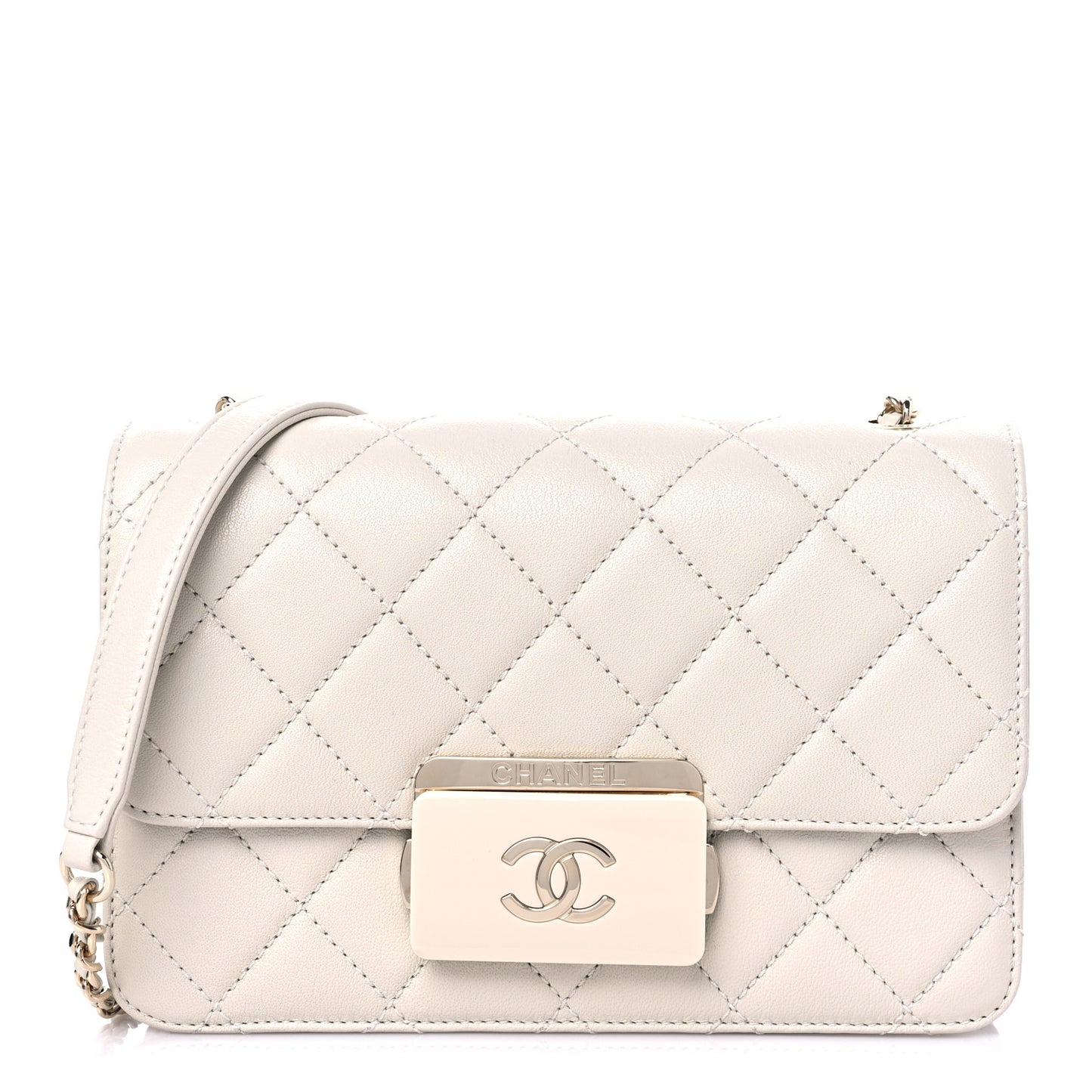 Sheepskin Quilted Mini Beauty Lock Flap White