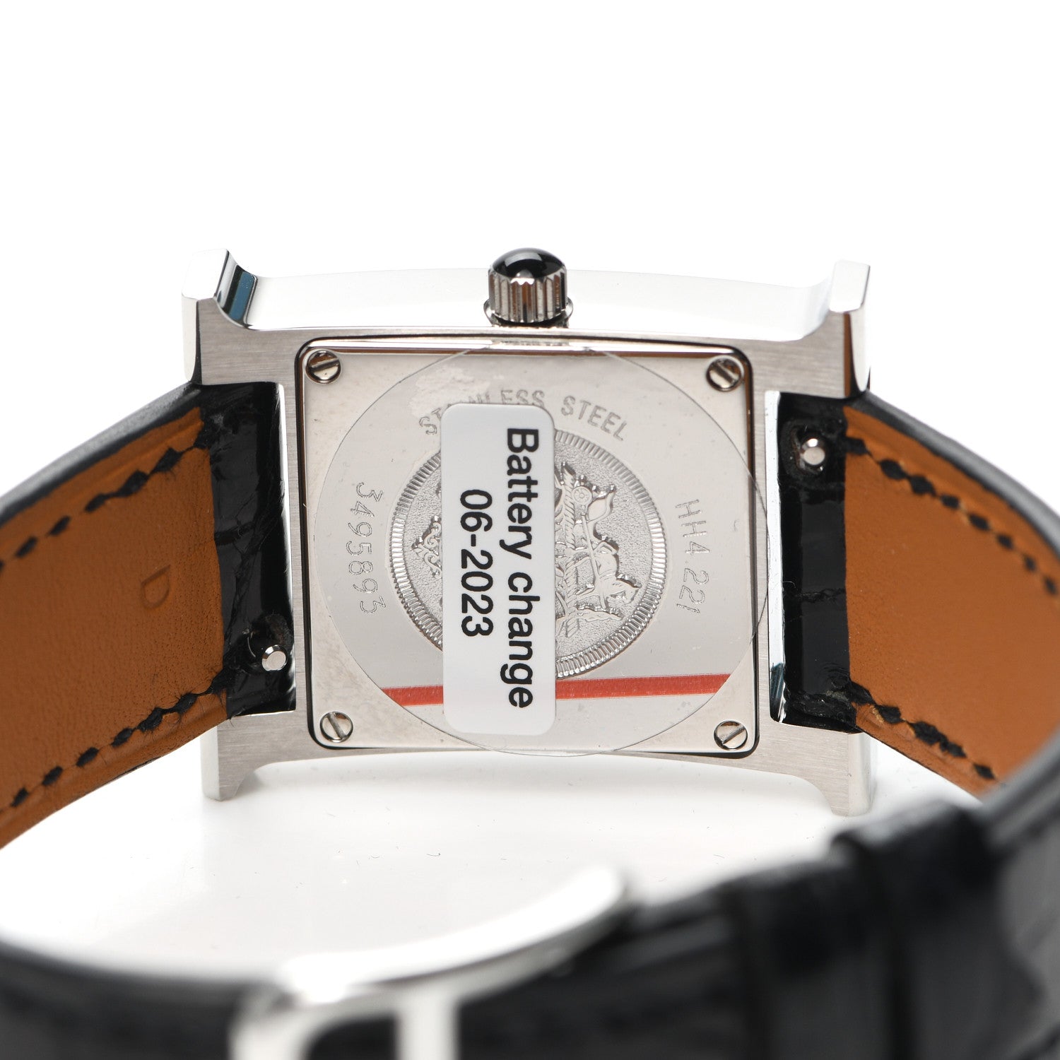 Hermes Stainless Steel Alligator Diamond 21mm Heure H Au Carre Quartz Watch Noir 4 of 5