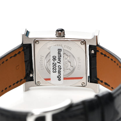 Hermes Stainless Steel Alligator Diamond 21mm Heure H Au Carre Quartz Watch Noir 4 of 5