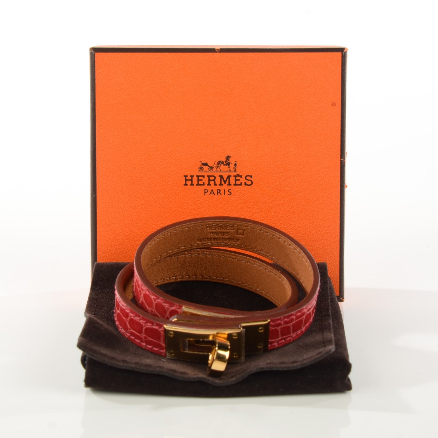 Hermes Shiny Alligator Kelly Double Tour Bracelet Medium Bougainvillea 4 of 8