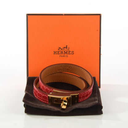 Hermes Shiny Alligator Kelly Double Tour Bracelet Medium Bougainvillea 4 of 8