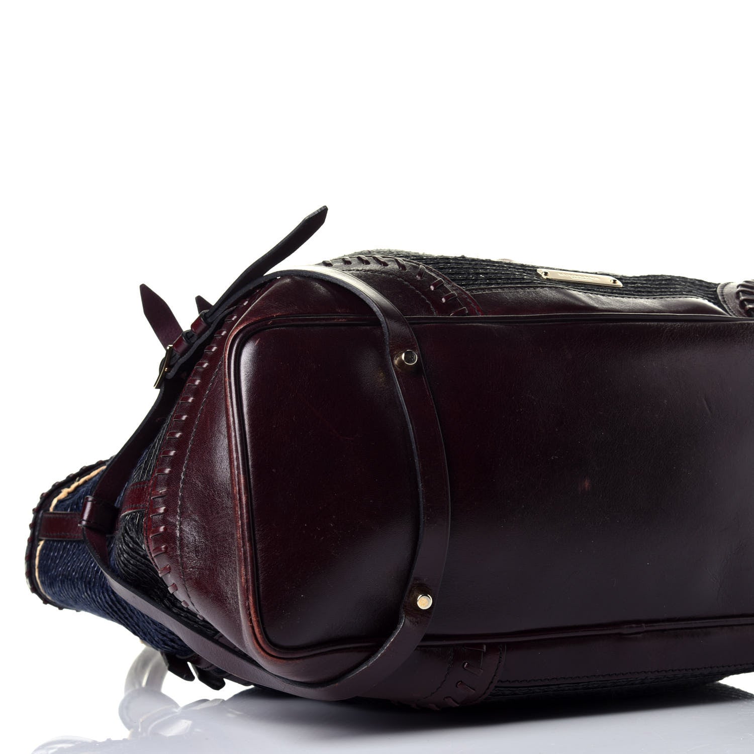 Burberry Raffia Whipstitch Bag Brown Black 7 of 8