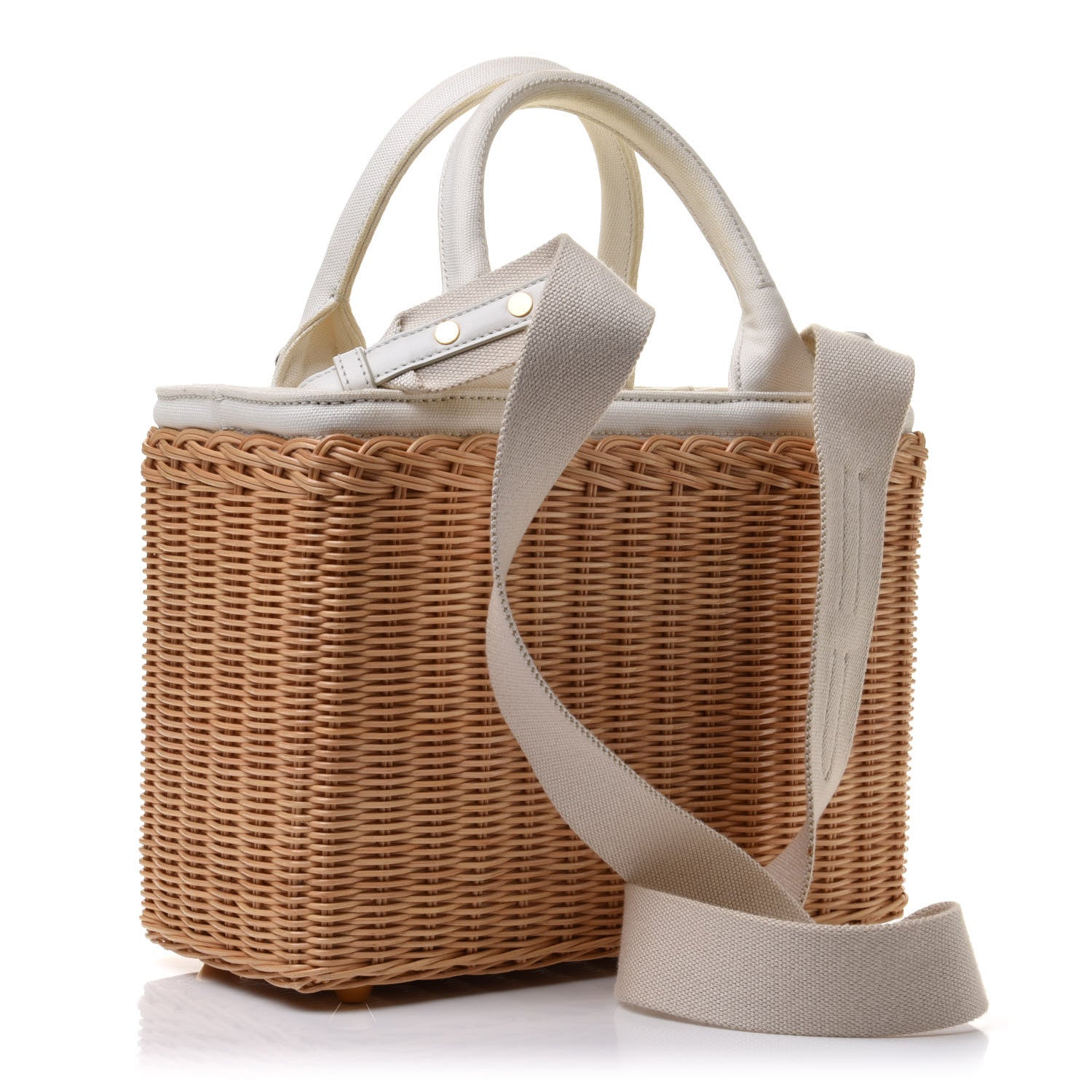 Prada Canvas Wicker Shoulder Bag White Tan 2 of 16