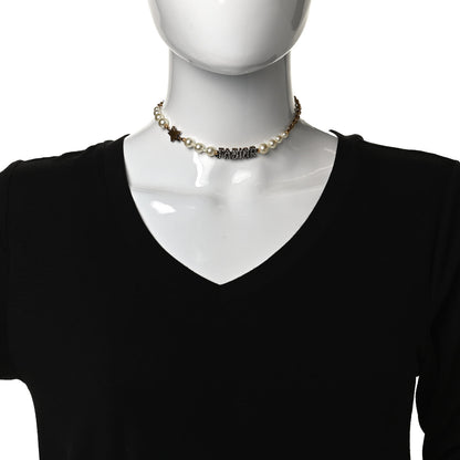 Christian Dior Metal Pearl Crystal J'Adior Choker Necklace Antique Gold 2 of 5