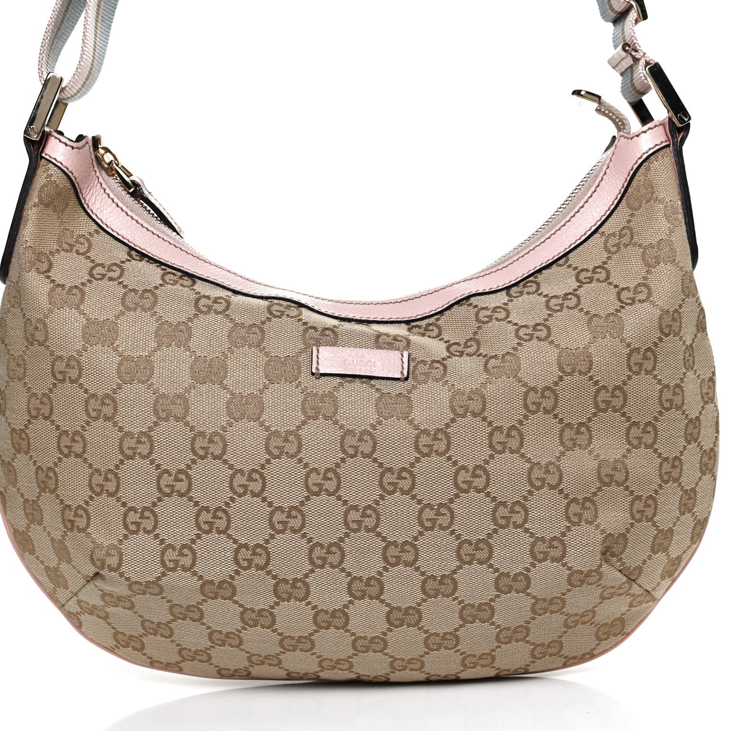 Gucci Monogram Web Medium Half Moon Hobo Blue Pink 9 of 13