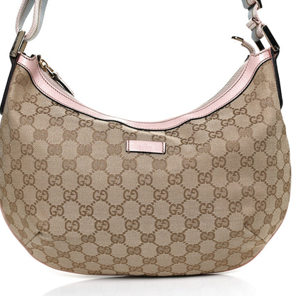 Gucci Monogram Web Medium Half Moon Hobo Blue Pink 9 of 13