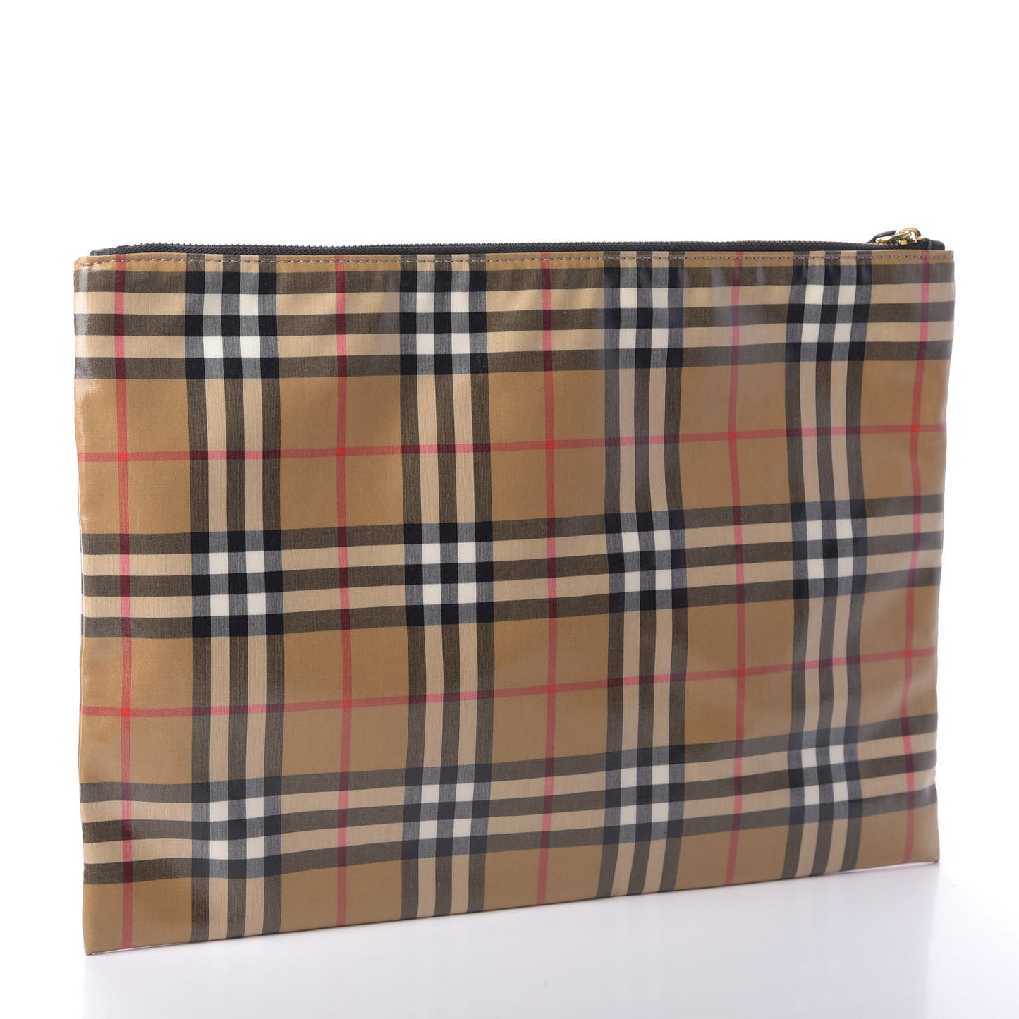 Coated Canvas Vintage Check Large Zip Pouch Antique Yellow