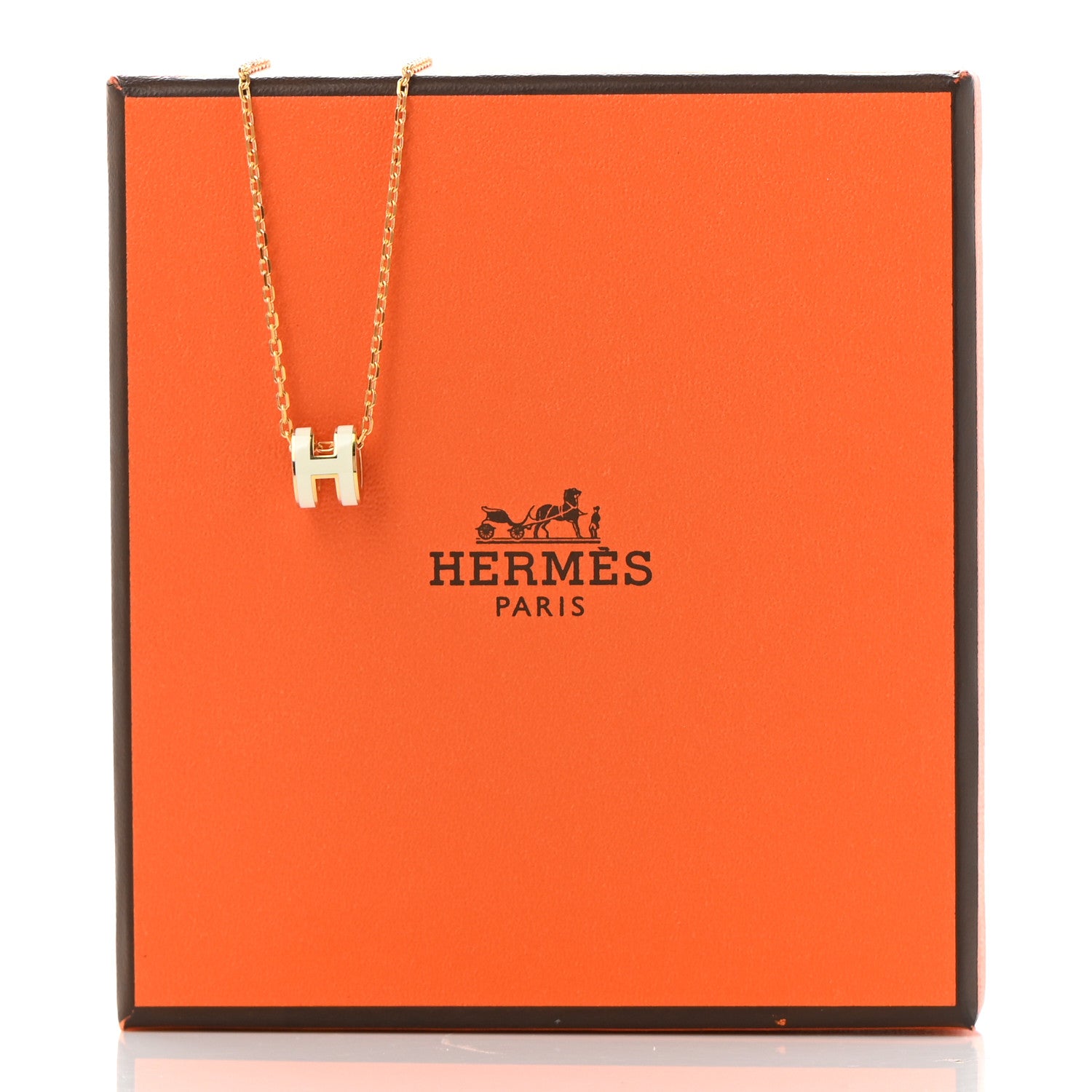 Hermes Lacquered Gold Mini Pop H Pendant Necklace White 7 of 7