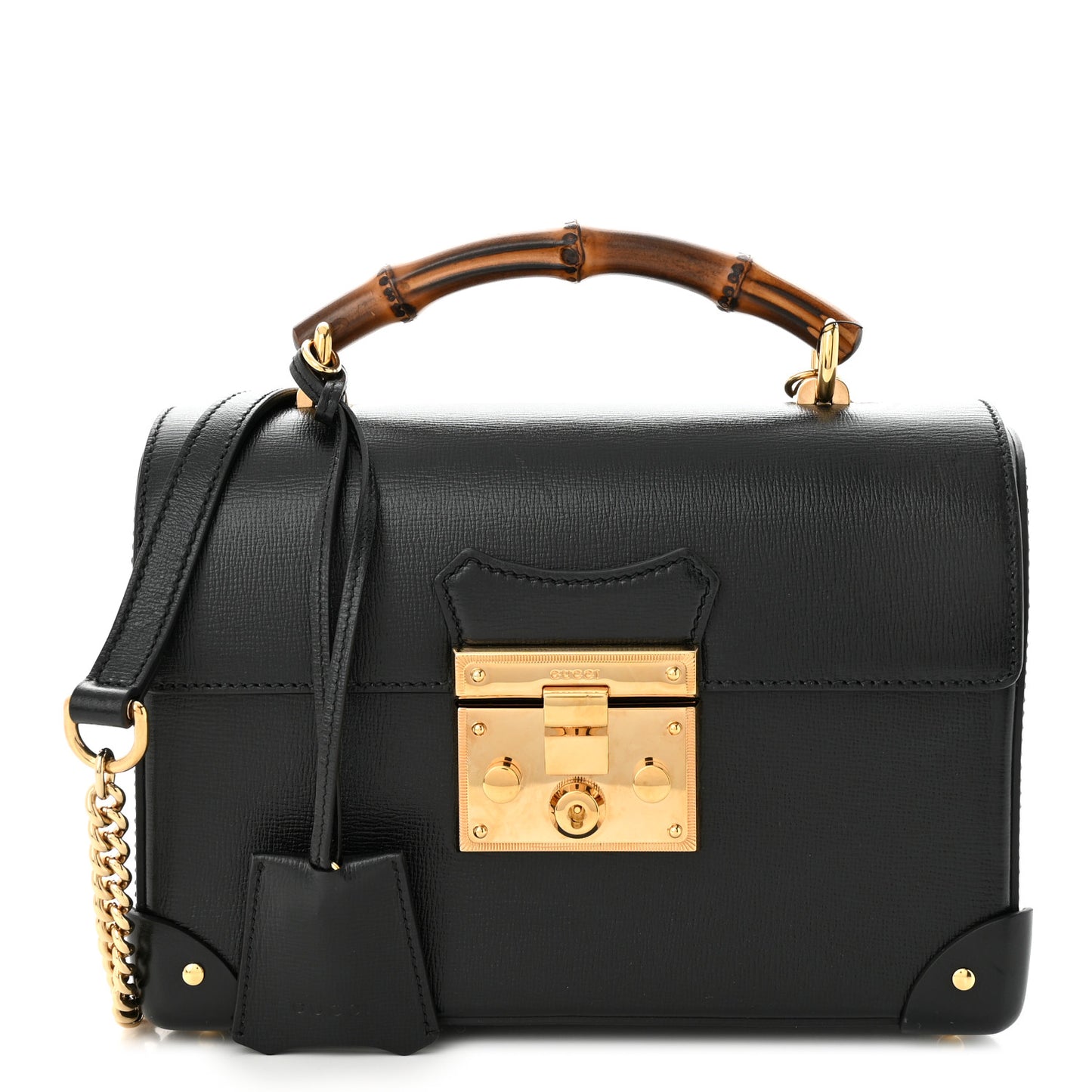 Calfskin Small Padlock Bamboo Shoulder Bag Black