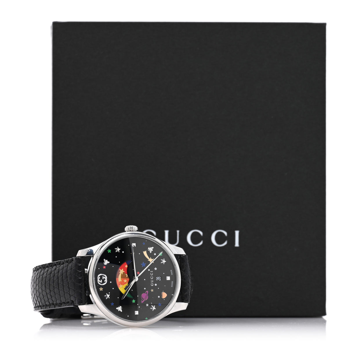 Stainless Steel Lizard 36mm G-Timeless Moonphase Star Planet Quartz Watch Black