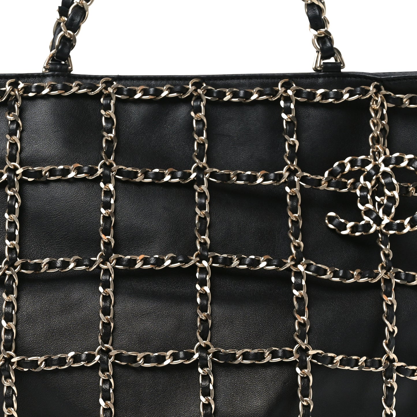 Lambskin Large Shopping Chain Tote Black