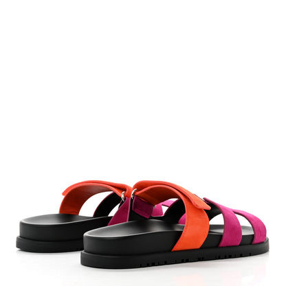 Hermes Suede Goatskin Womens Chypre Sandals 36.5 Rose Chapas Orange Synthetique 4 of 10