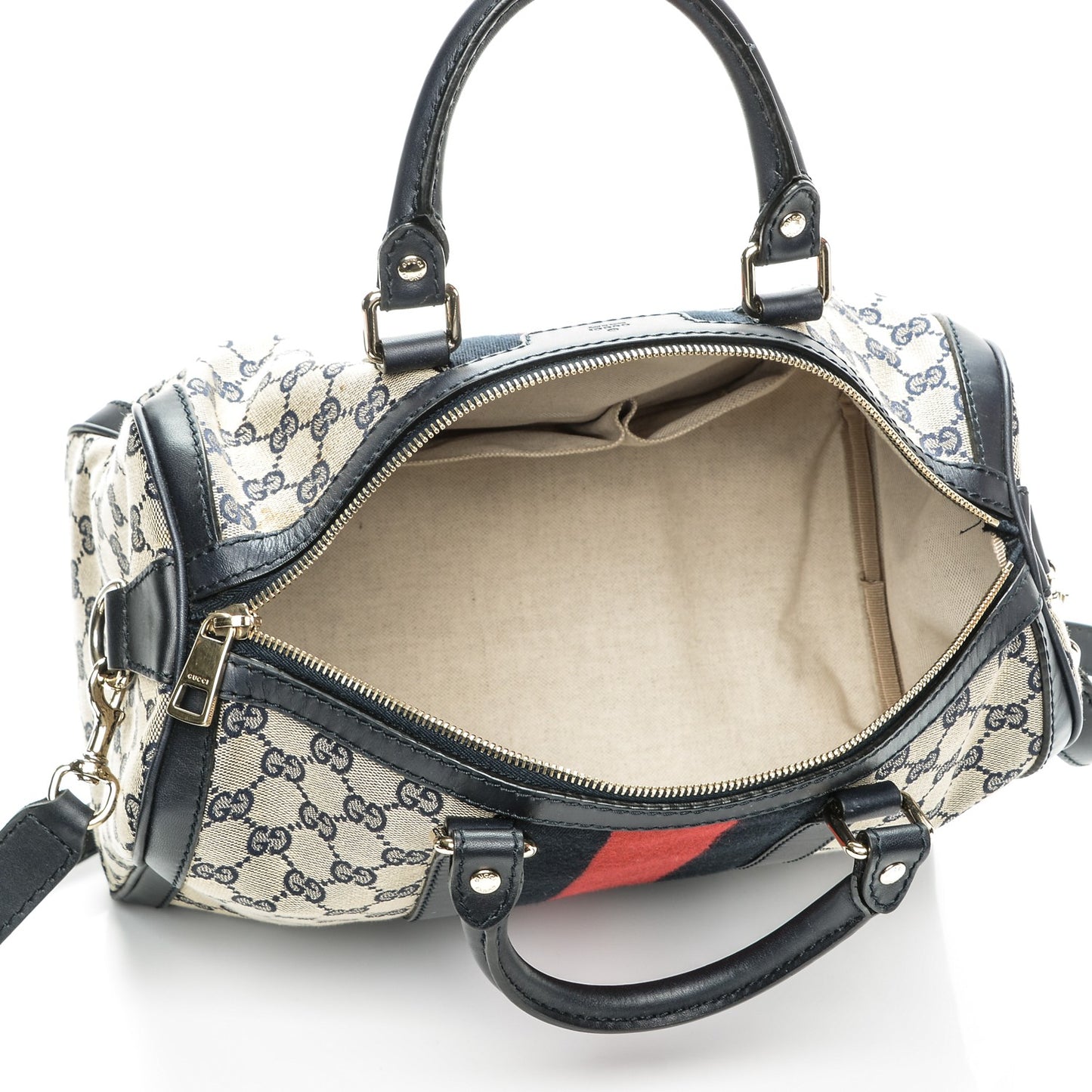Monogram Selleria Calfskin Vintage Web Medium Boston Beige Blue