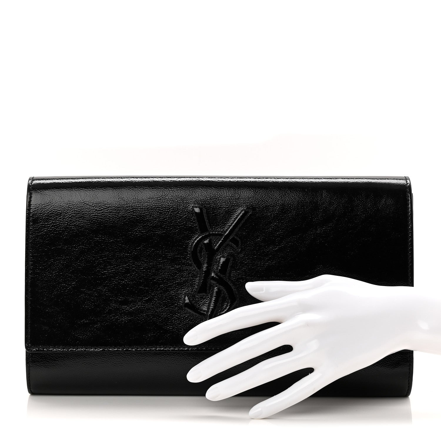 Saint Laurent Textured Patent Monogram Large Belle De Jour Clutch Black 2 of 6