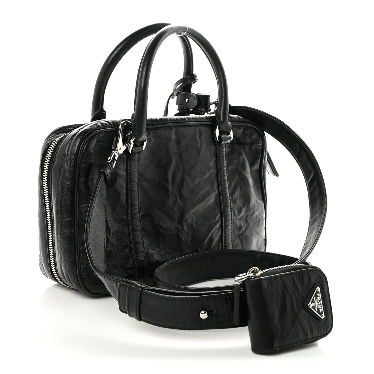 Nappa Antique Medium Re-Edition 2001 Two Handle Bag Black