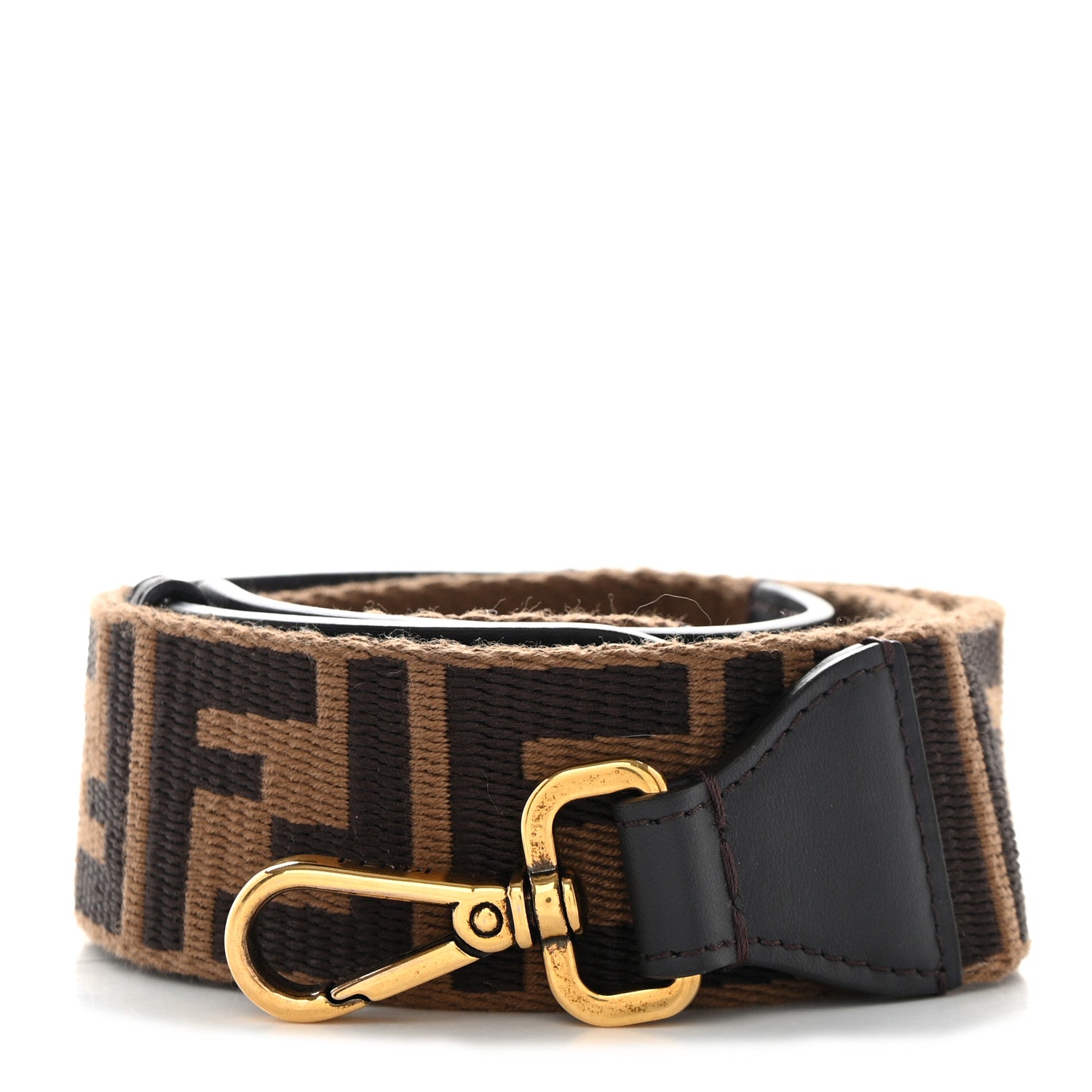 Fendi Ribbon Vitello Century FF 1974 Flat Studded Strap You Fango Marrone Ebano 1 of 5