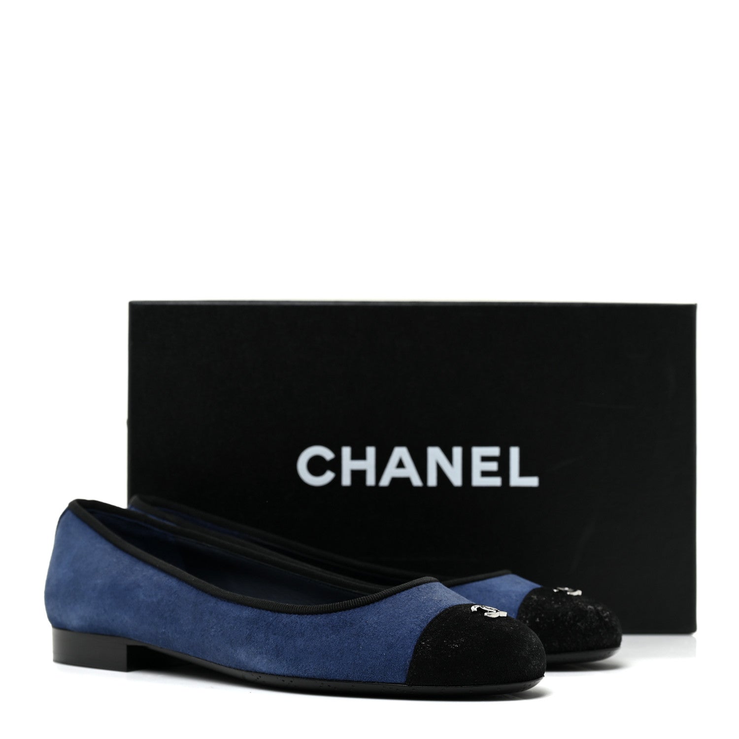 Chanel Suede Cap Toe CC Ballerina Flats 37 Blue Black 14 of 14