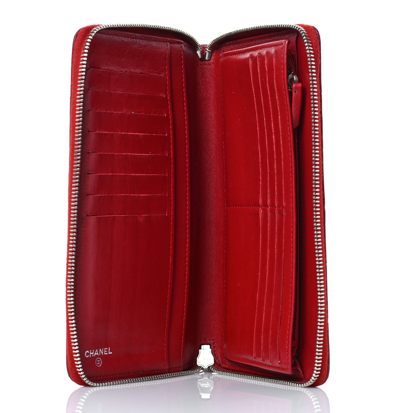 Lambskin Quilted Large Zip Around Organizer Wallet Red