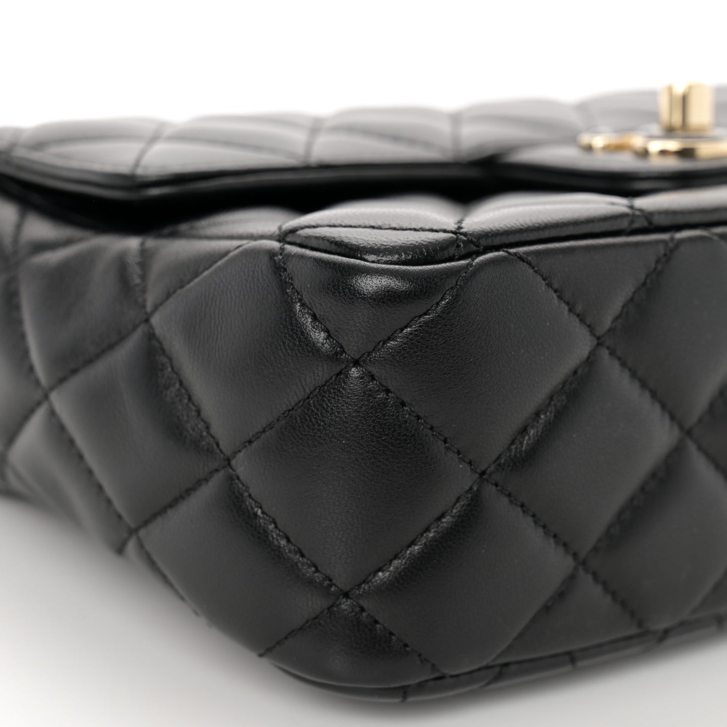 Lambskin Resin Quilted Mini Heart Square Flap Black