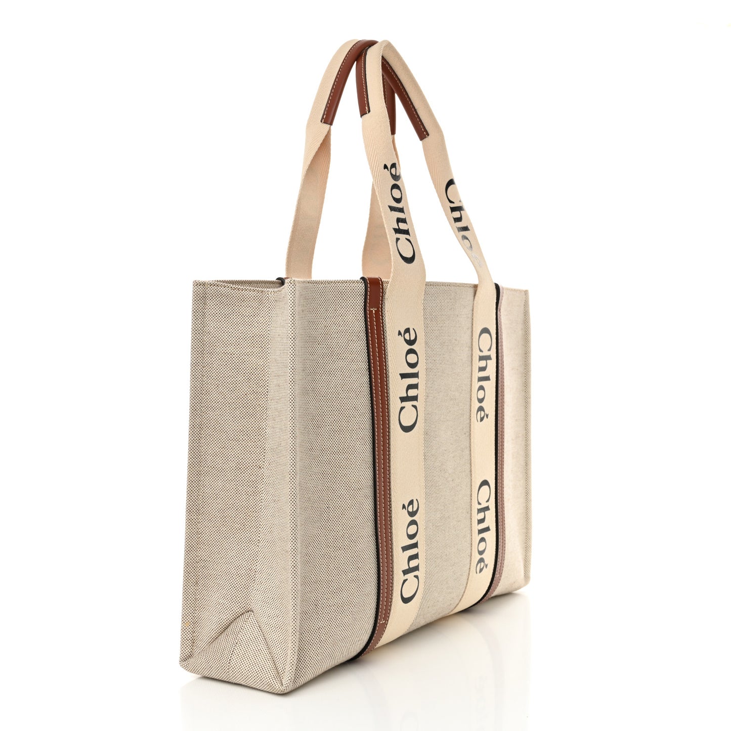 Cotton Calfskin Large Woody Ribbon Tote White Brown
