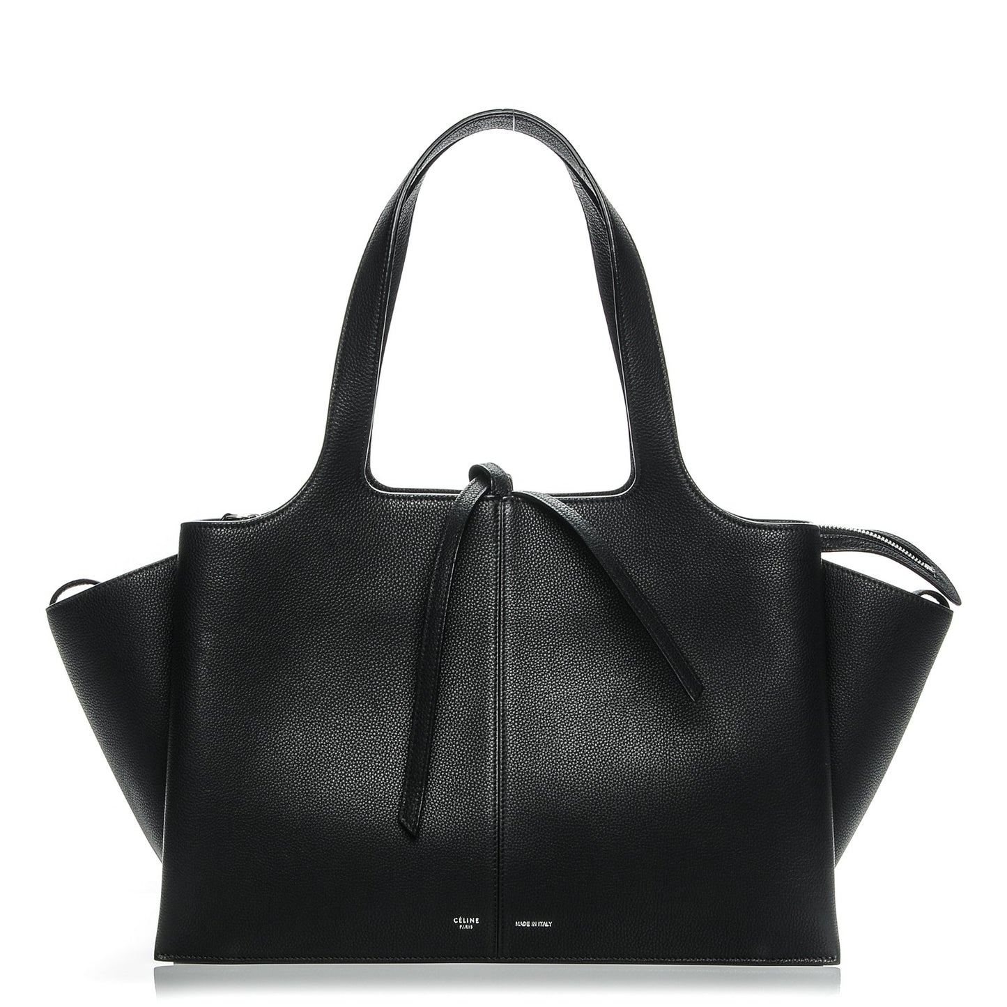 Baby Grained Calfskin Medium Tri-Fold Bag Black