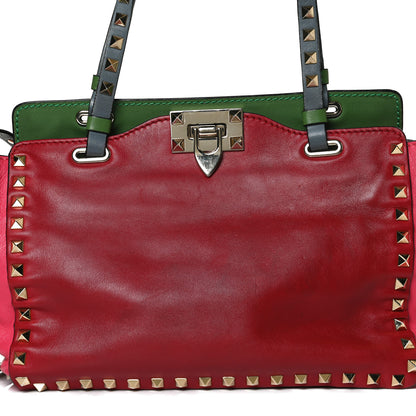 Valentino Garavani Vitello Colorblock Small Rockstud Tote Deep Rose Clover Grey Scarlet 6 of 13