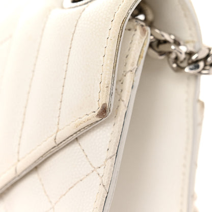 Saint Laurent Grain De Poudre Textured Mixed Matelasse Medium Triquilt Monogram Satchel Blanc Vintage 10 of 14