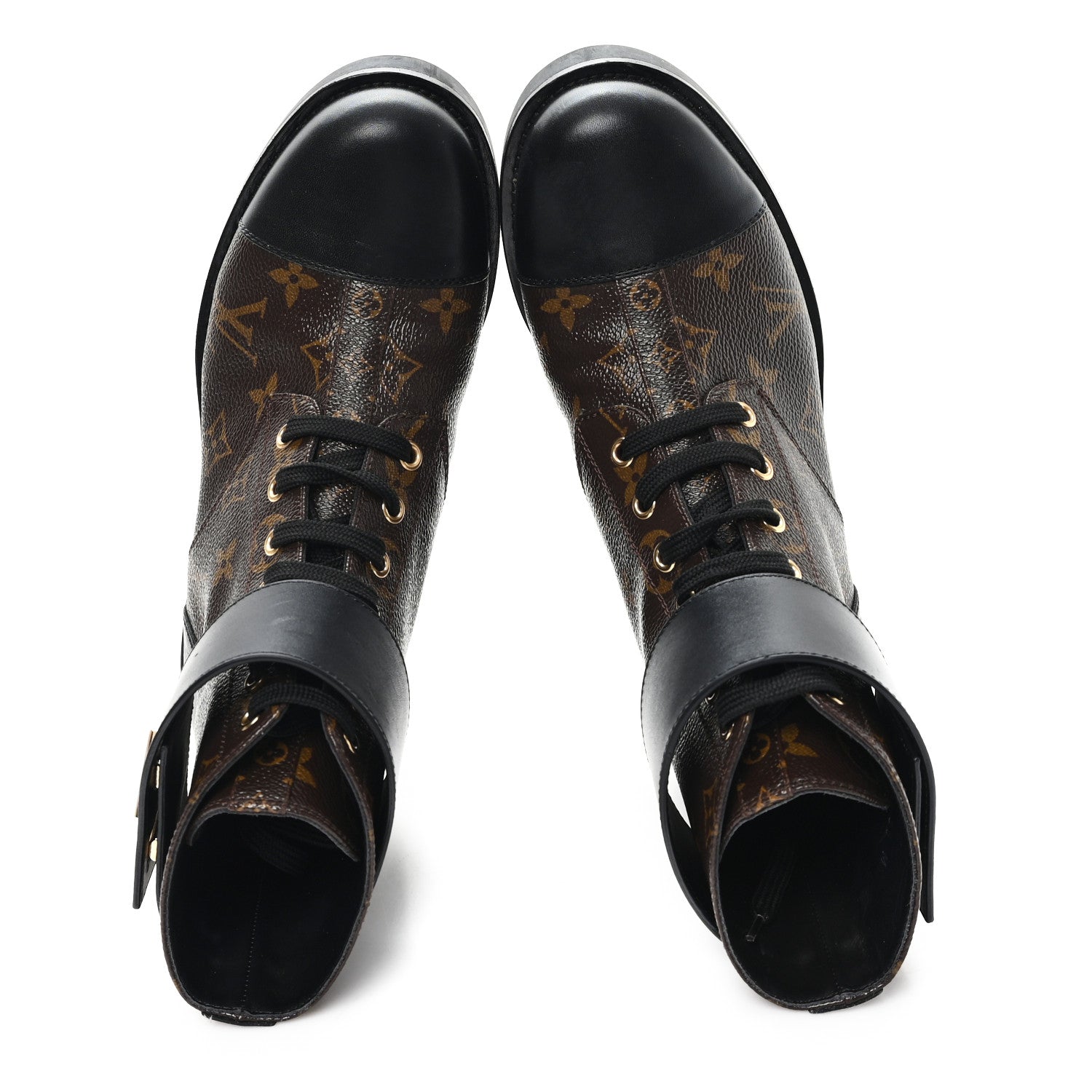 Louis Vuitton Calfskin Monogram Wonderland Flat Ranger Boots 38 Black 2 of 10