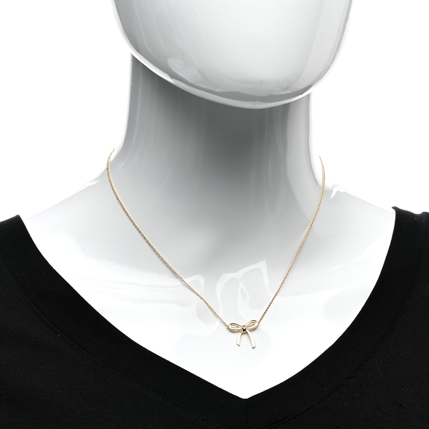 Tiffany 18K Yellow Gold Mini Bow Pendant Necklace 2 of 5