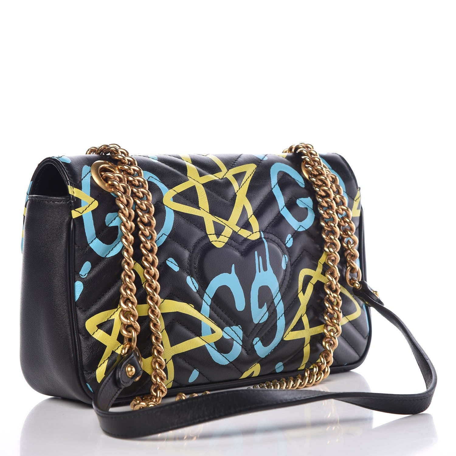 Gucci Calfskin Matelasse GucciGhost Small GG Marmont Shoulder Bag Black New Acquamarine 3 of 8