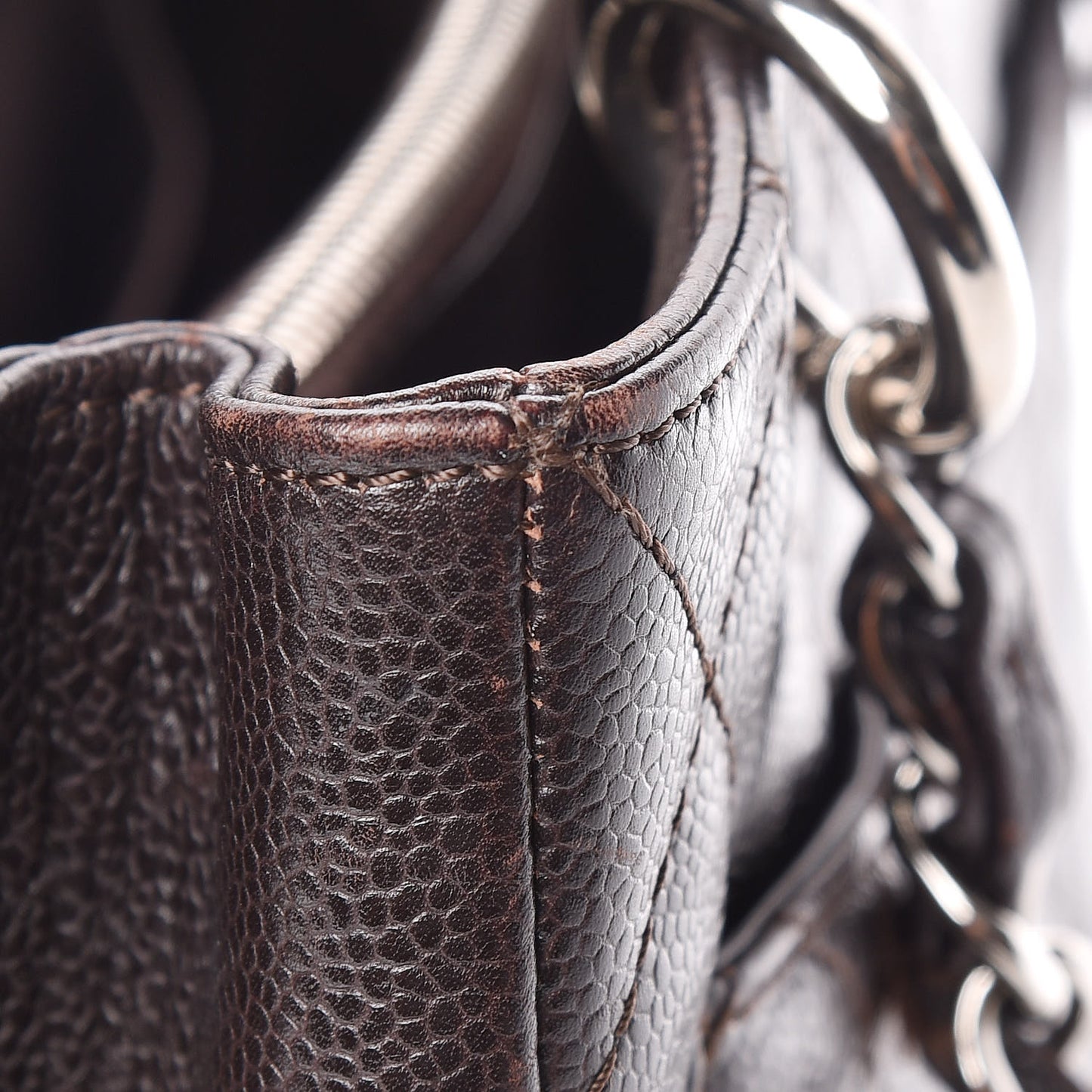 Caviar Quilted Grand Shopping Tote GST Dark Brown