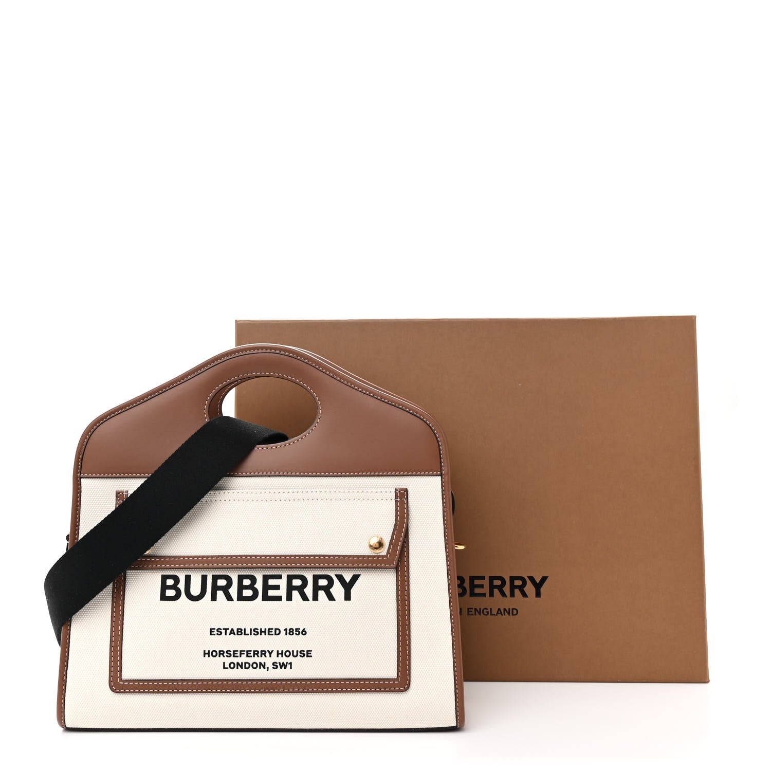 Burberry Canvas Smooth Calfskin Two Tone Small Pocket Bag Natural Malt Brown 13 of 13