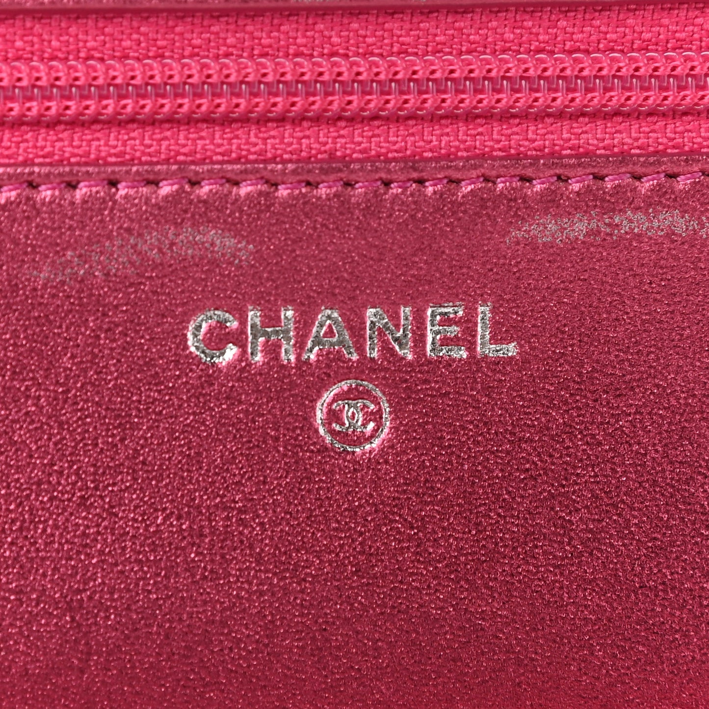 Metallic Patent Calfskin Quilted Boy Wallet On Chain WOC Fuchsia