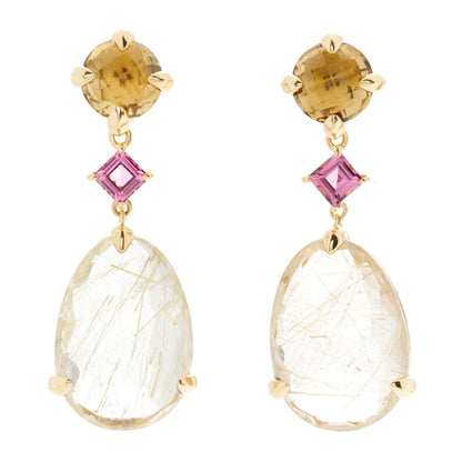 David Yurman 18K Yellow Gold Rutilated Quartz Pink Tourmaline Citrine Chatelaine Drop Earrings 1 of 5